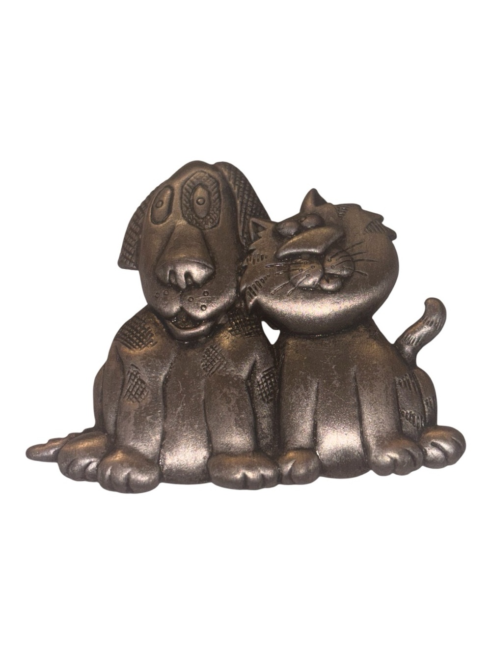 JJ Jonette vintage silver-Tone Dog & Cat Brooch — Charming Animal Friendship Pin